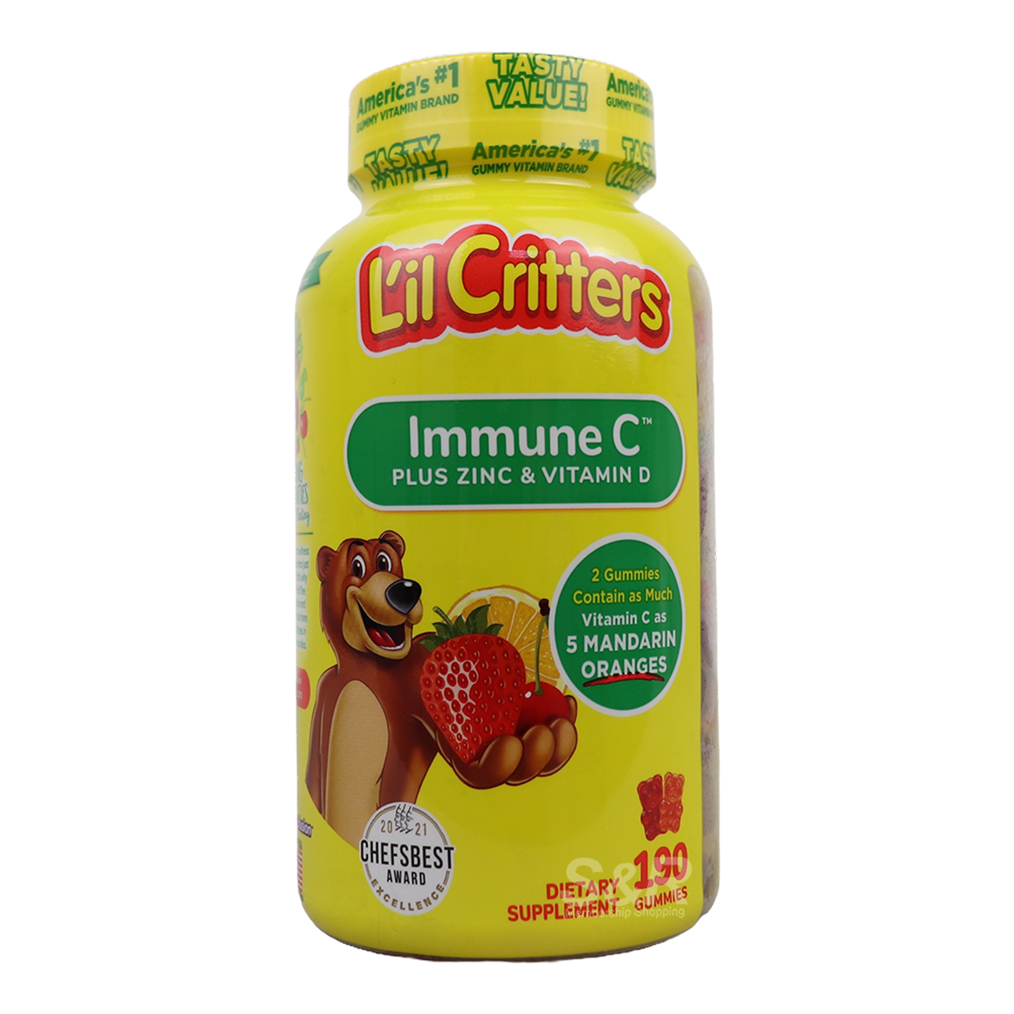 L'il Critters Immune C Plus Zinc and Vitamin D Gummy Bears Dietary Supplement 190pcs
